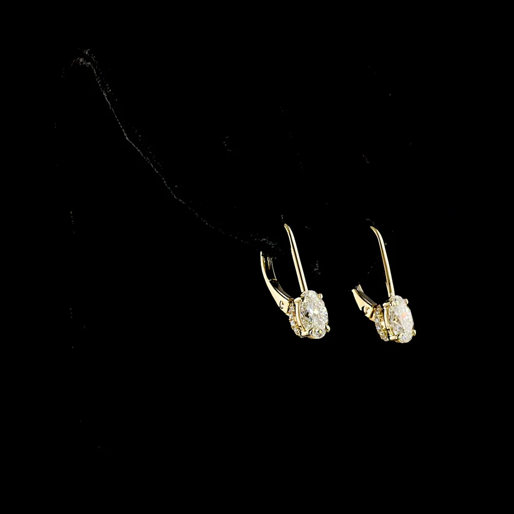 14K Yellow Gold Oval Lab Diamond Hanging Lever-Back Earrings - 2.26 Carat Total Weight, E-F Color VS1 Clarity - Covaloro Fine Jewelry - Image 3