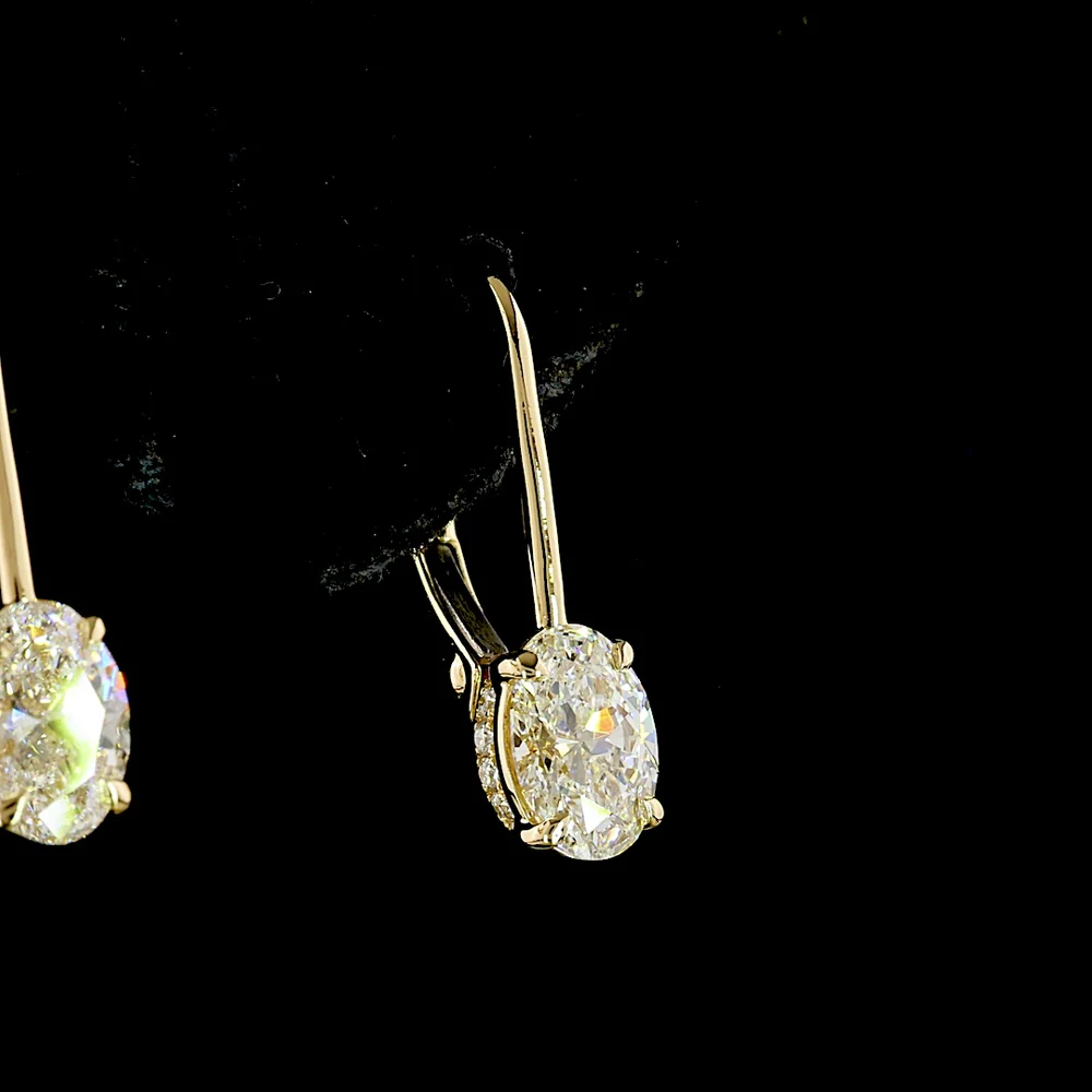 14K Yellow Gold Oval Lab Diamond Hanging Lever-Back Earrings - 2.26 Carat Total Weight, E-F Color VS1 Clarity - Covaloro Fine Jewelry - Image 4