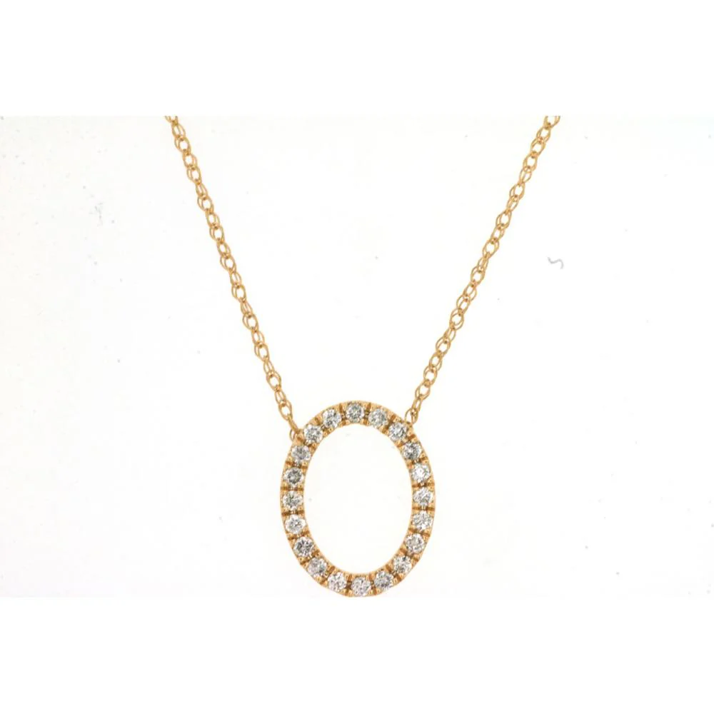 14K Yellow Gold Oval Pendant Necklace with Round Diamonds - 0.15 Carats Total Diamond Weight - Royal Jewelry