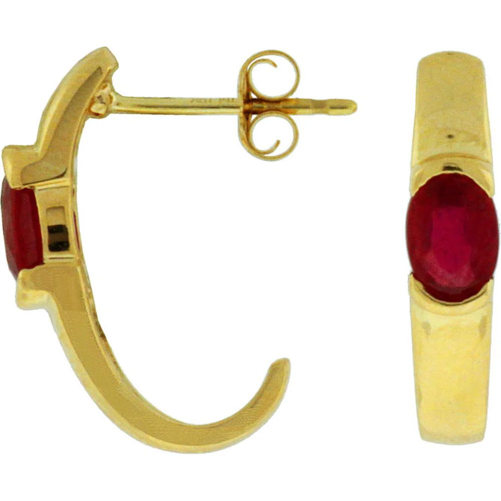14K Yellow Gold Oval Ruby Earrings - 0.55 Carats Total Ruby Weight - Royal Jewelry