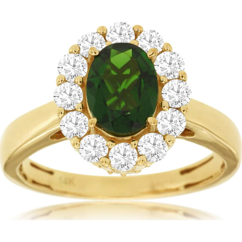 14K Yellow Gold Oval Russalite and Diamond Halo Ring with 1.30 Carat Oval Russalite and 0.75 Carat Total Diamond Weight - Royal Jewelry