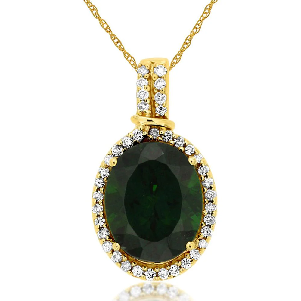 14K Yellow Gold Oval Russalite Halo Pendant with Round Diamonds - 2.57 Carat Total Gem Weight - Royal Jewelry