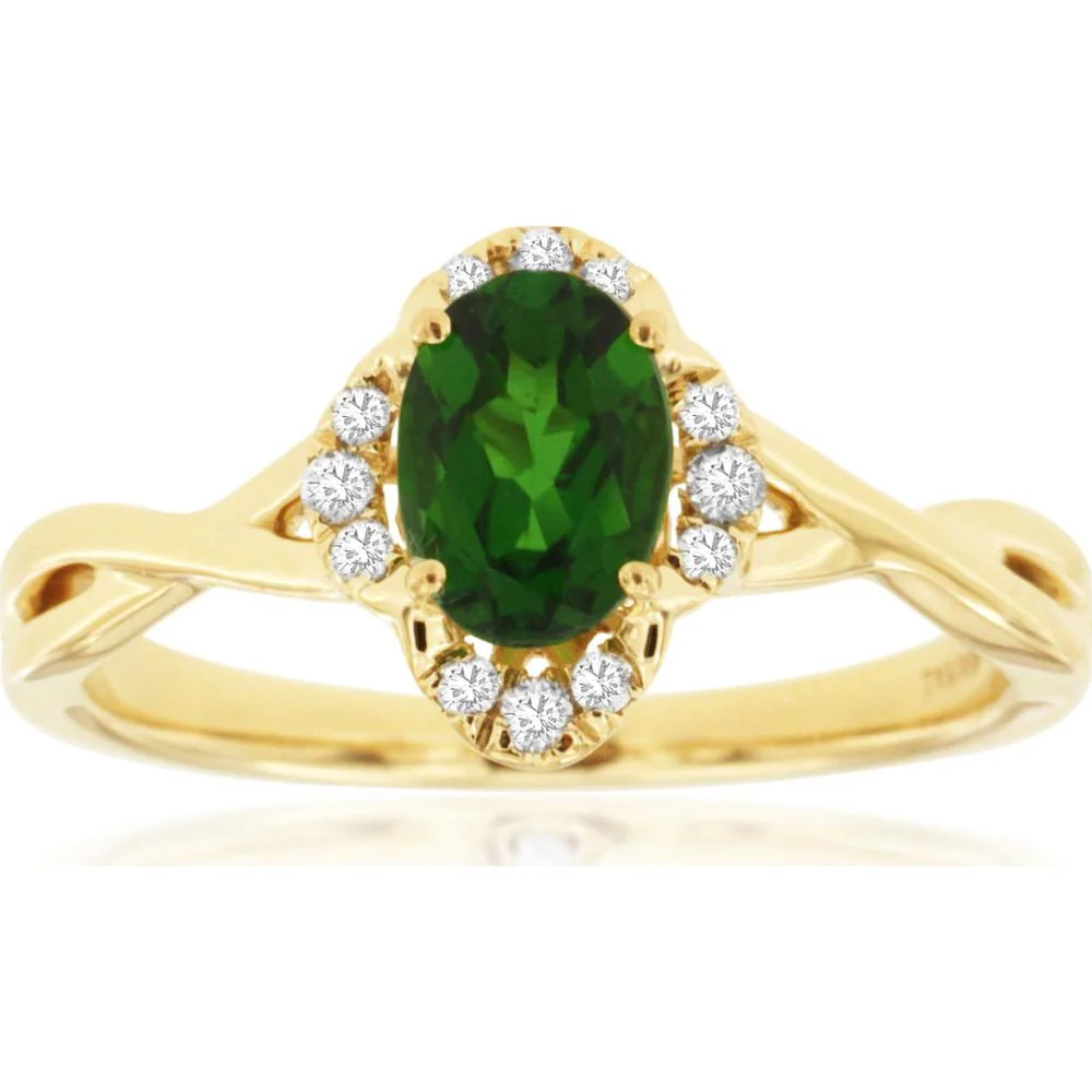14K Yellow Gold Oval Russalite Ring with Diamond Halo Accents - 0.95 Carat Russalite and 0.11 Carat Total Diamond Weight - Royal Jewelry