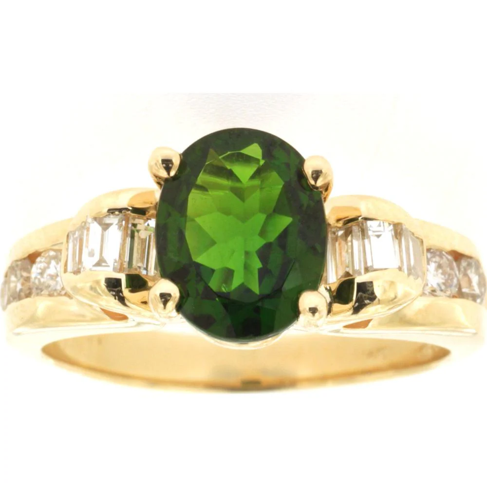 14K Yellow Gold Oval Russalite Ring with Round and Baguette Diamond Accents - 2.25 Carat Russalite and 0.90 Carat Total Diamond Weight - Royal Jewelry
