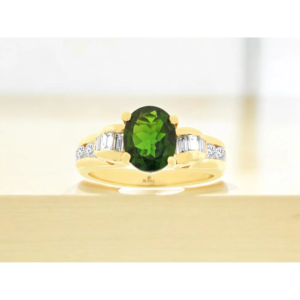 14K Yellow Gold Oval Russalite Ring with Round and Baguette Diamond Accents - 2.25 Carat Russalite and 0.90 Carat Total Diamond Weight - Royal Jewelry - Image 2
