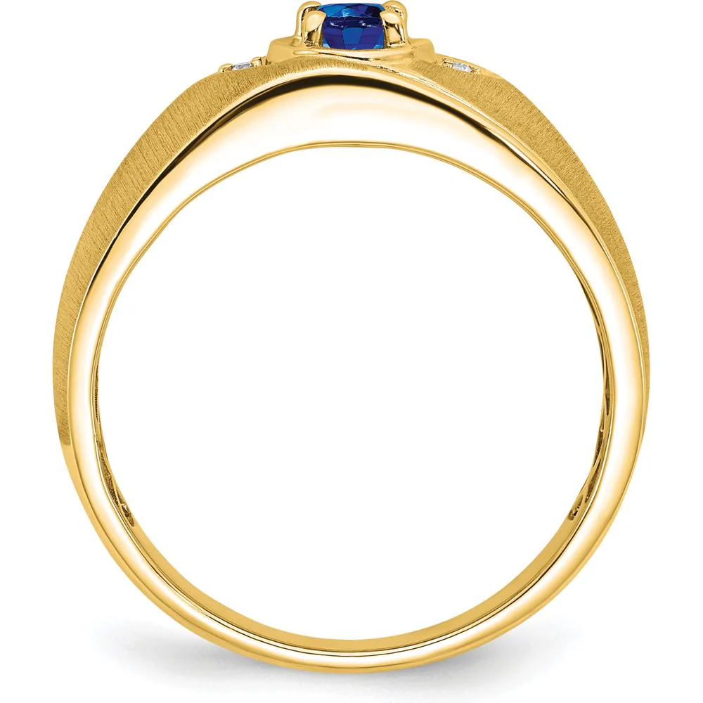 14K Yellow Gold Oval Sapphire and Diamond Men's Ring - 0.6 Carat Sapphire, 0.01 Carat Total Diamond Weight - Size 10 by IBGoodman - Image 2