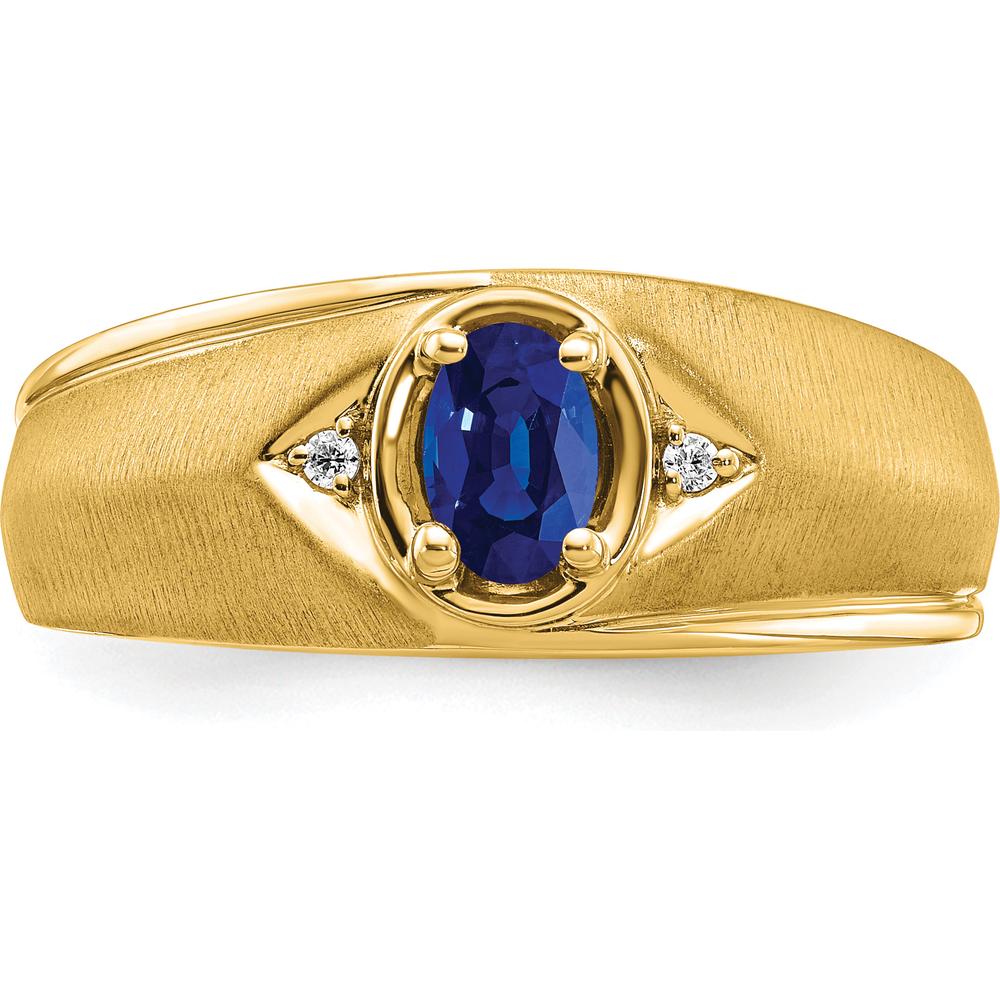 14K Yellow Gold Oval Sapphire and Diamond Men's Ring - 0.6 Carat Sapphire, 0.01 Carat Total Diamond Weight - Size 10 by IBGoodman - Image 5
