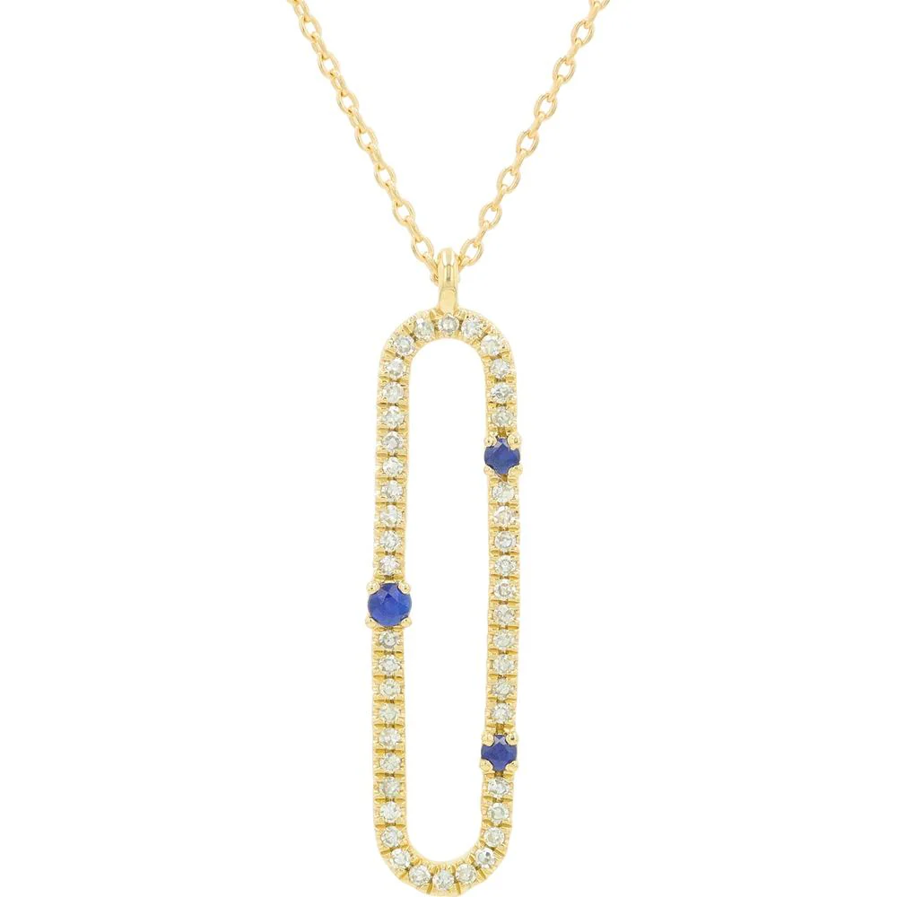 14K Yellow Gold Oval Sapphire and Diamond Pendant Necklace - 0.15 Carat Total Diamond Weight