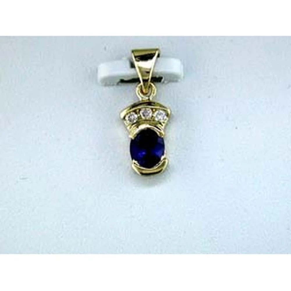 14K Yellow Gold Oval Sapphire and Round Diamond Pendant with 0.45 Carat Sapphire and 0.04 Carat Total Diamond Weight - Royal Jewelry