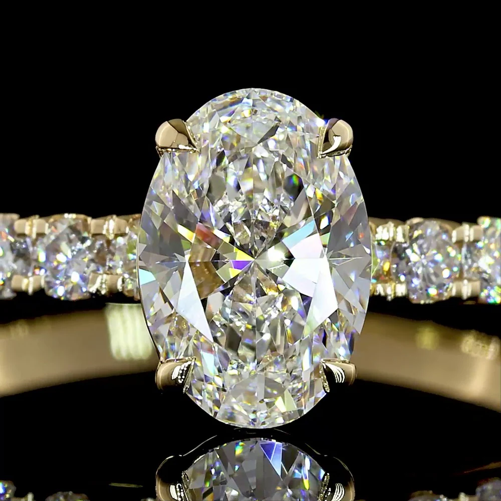 14K Yellow Gold Oval Solitaire Diamond Shank Ring with 1.01 Carat D VVS1 Lab Diamond Center and 0.44 Carat Brilliant Cut Accents - 1.45 Total Carat Weight - Covaloro Fine Jewelry - Image 2