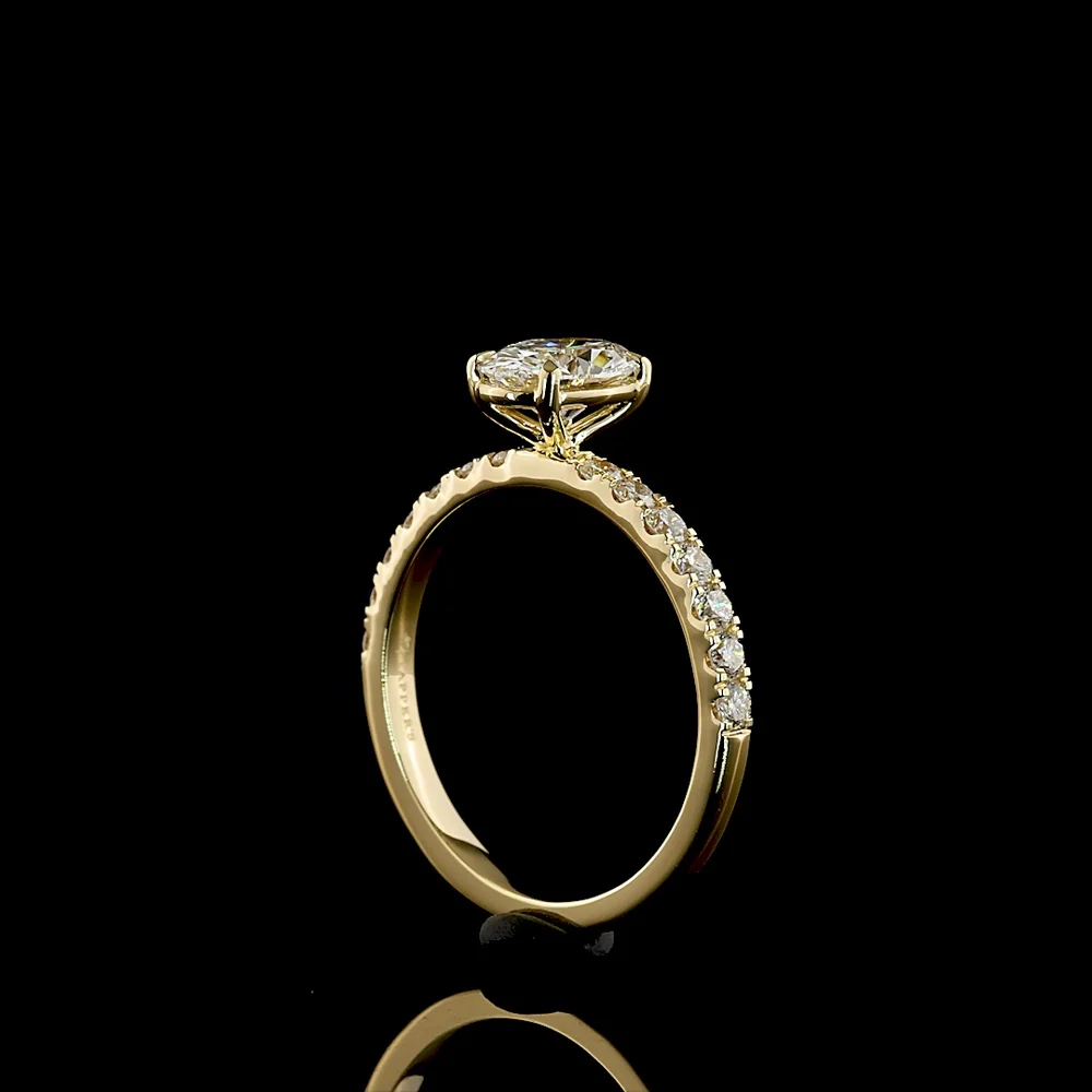 14K Yellow Gold Oval Solitaire Diamond Shank Ring with 1.01 Carat D VVS1 Lab Diamond Center and 0.44 Carat Brilliant Cut Accents - 1.45 Total Carat Weight - Covaloro Fine Jewelry - Image 3