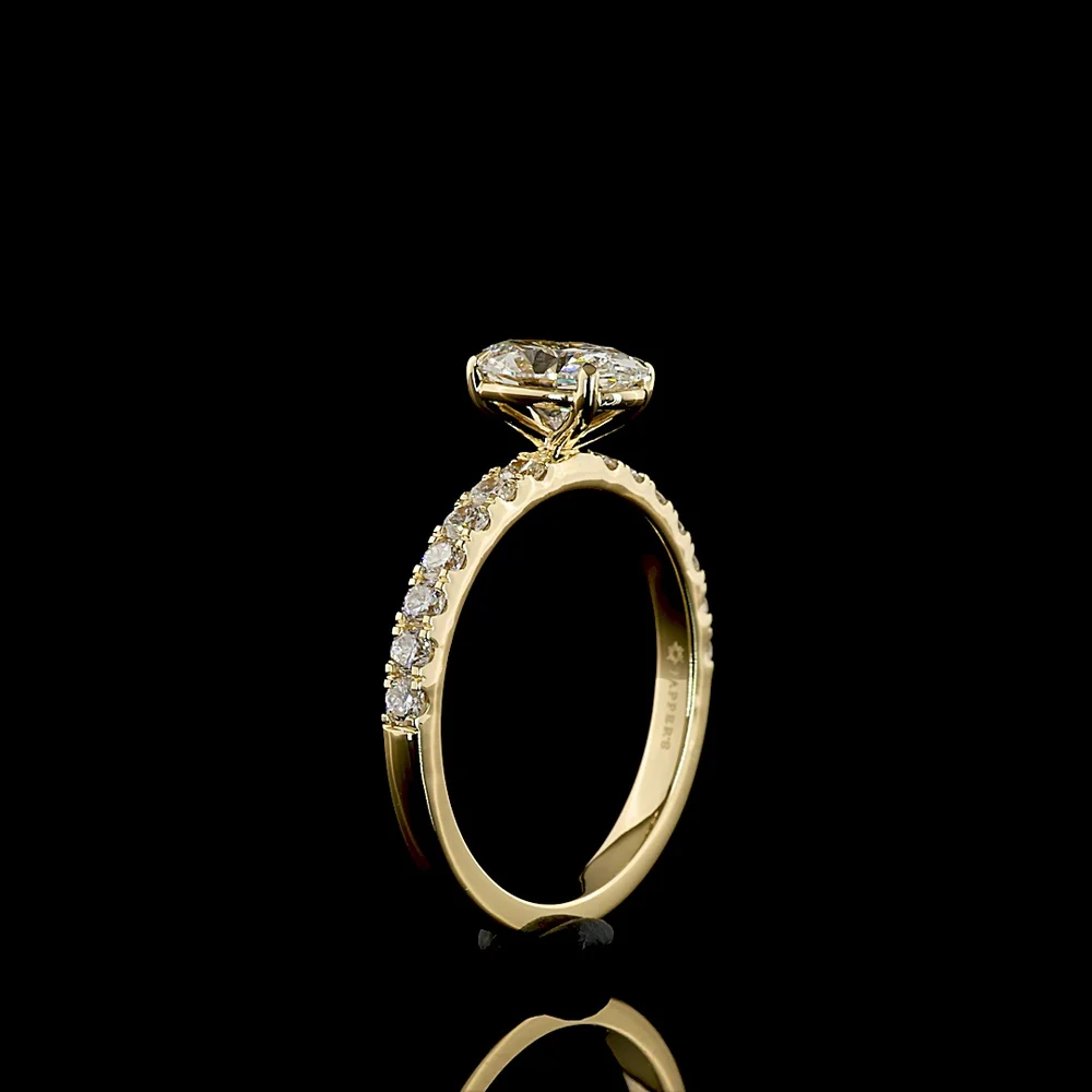 14K Yellow Gold Oval Solitaire Diamond Shank Ring with 1.01 Carat D VVS1 Lab Diamond Center and 0.44 Carat Brilliant Cut Accents - 1.45 Total Carat Weight - Covaloro Fine Jewelry - Image 4