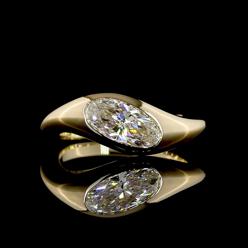 14K Yellow Gold Oval Solitaire Ring with 1.06 Carat Flush Set Lab Diamond - E-F Color, VS1 Clarity - Covaloro Fine Jewelry