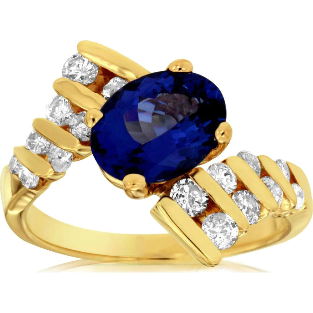 14K Yellow Gold Oval Tanzanite and Diamond Ring with 2.00 Carat Tanzanite Center Stone and 0.65 Carat Total Diamond Weight - Royal Jewelry