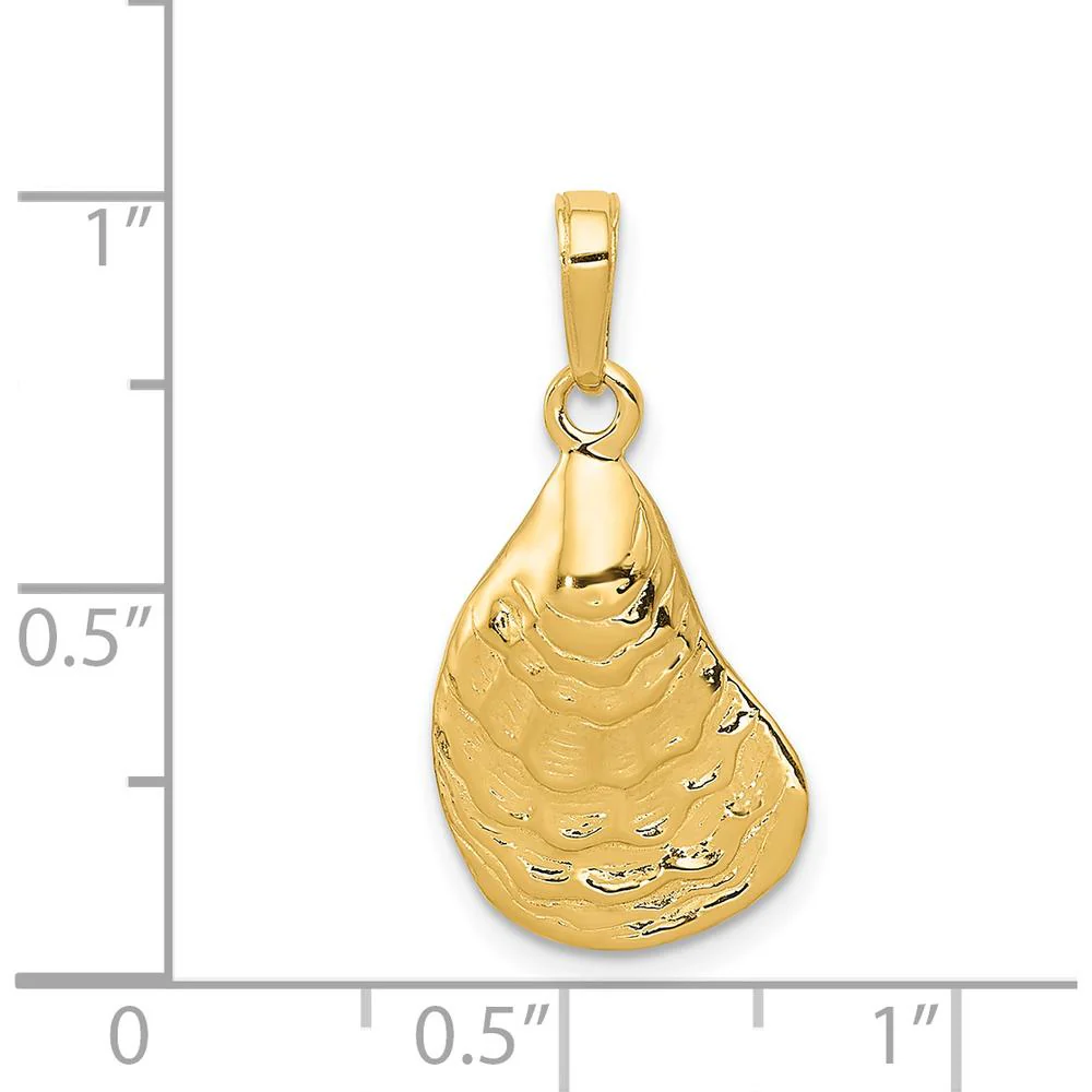 14K Yellow Gold Oyster Shell Pendant with Textured Finish - 24mm Length by Oro Pregiato - Image 4