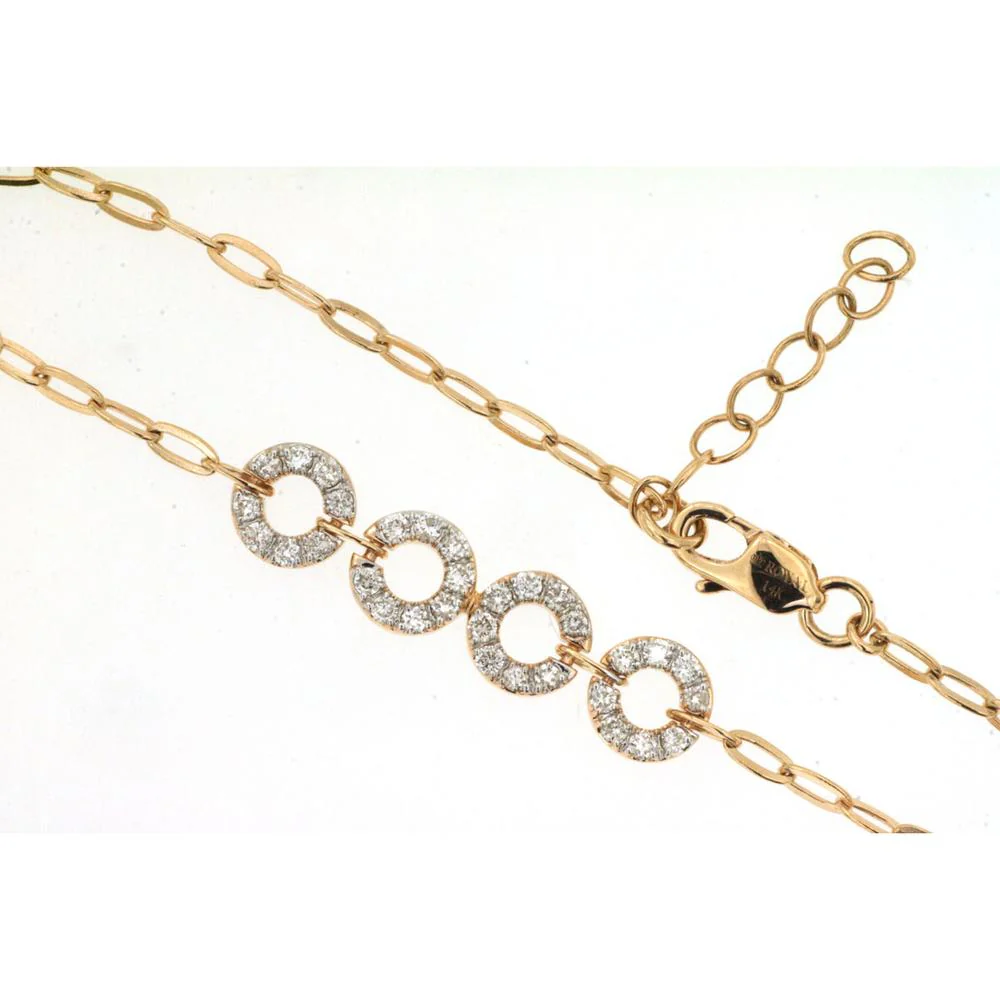 14K Yellow Gold Paperclip Bracelet with Four Pavé-Set Diamond Circle Stations - 0.47 Carat Total Diamond Weight - Royal Jewelry