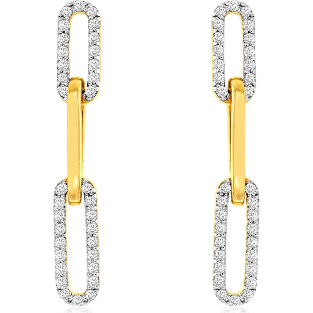 14K Yellow Gold Paperclip Link Drop Earrings with Pavé-Set Round Diamonds - 0.28 Carat Total Diamond Weight - Royal Jewelry