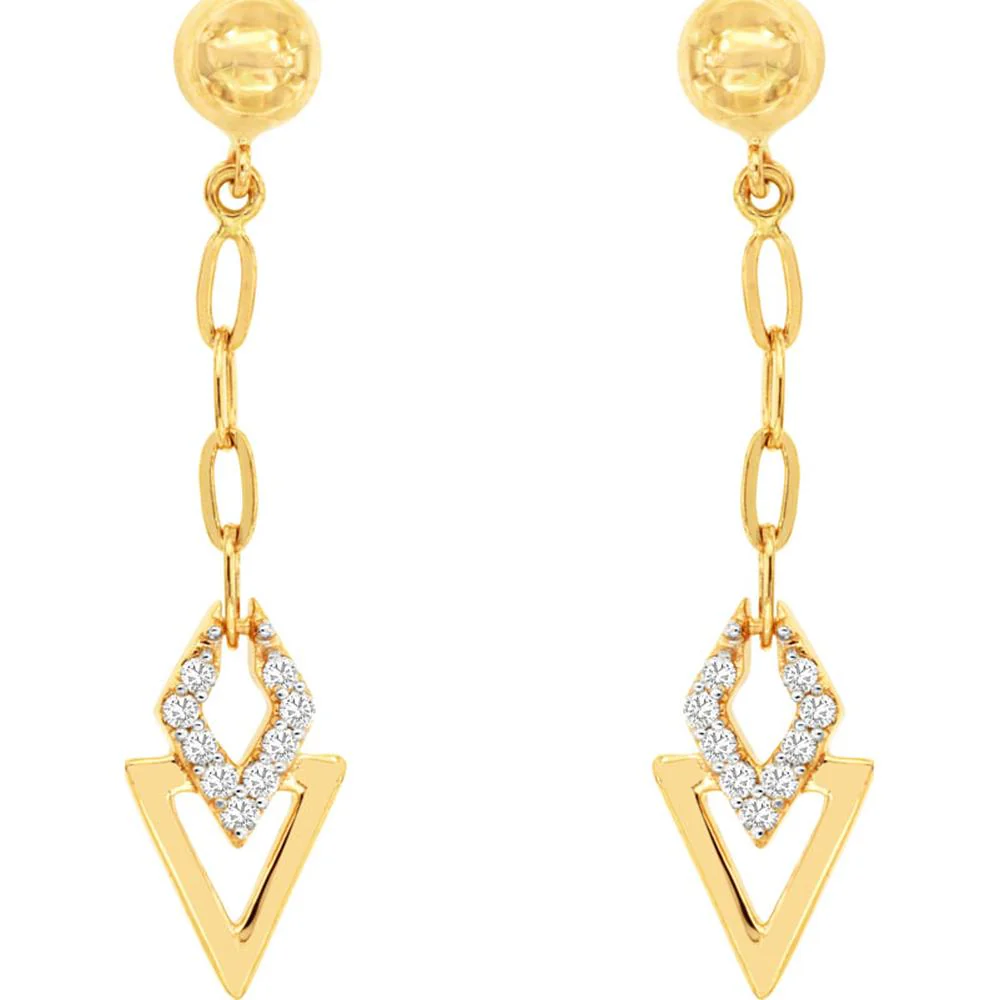 14K Yellow Gold Paperclip Link Drop Earrings with Round Diamonds - 0.18 Carat Total Diamond Weight - Royal Jewelry
