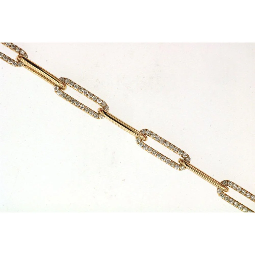 14K Yellow Gold Paperlink Bracelet with Pavé-Set Round Diamonds - 0.90 Carat Total Diamond Weight - Royal Jewelry