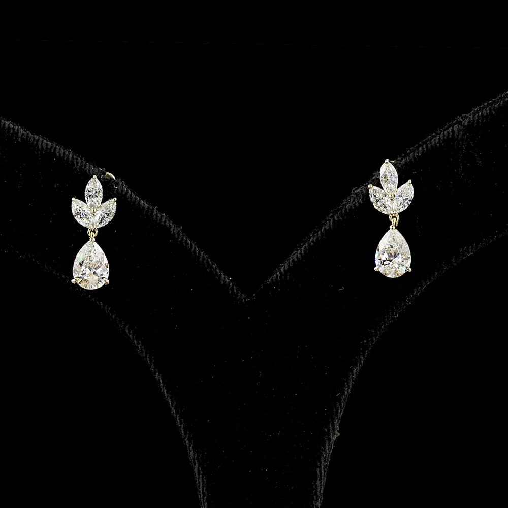 14K Yellow Gold Pear and Marquise Lab Diamond Drop Earrings - 1.90 Carats Total Diamond Weight - Covaloro Fine Jewelry - Image 2