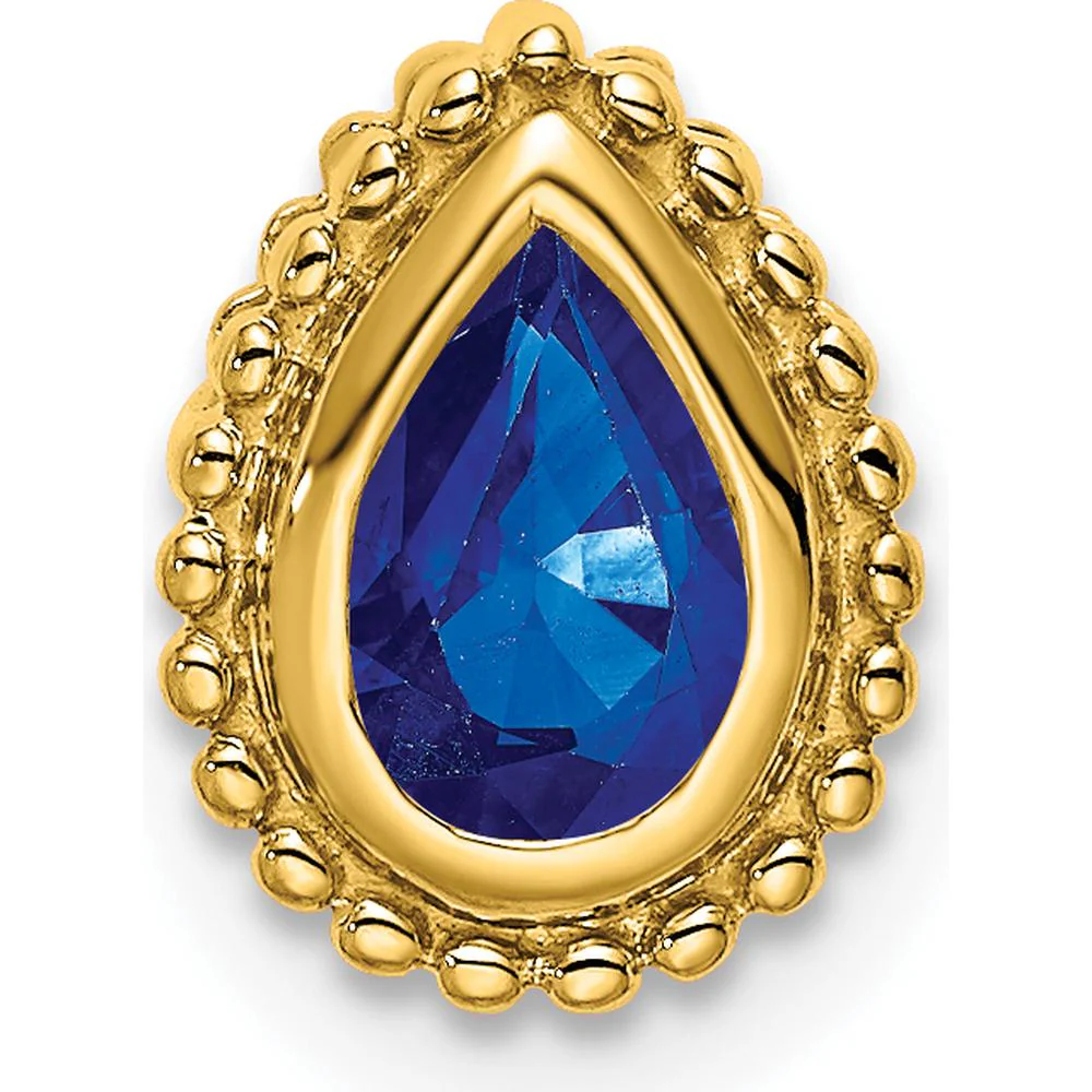 14K Yellow Gold Pear Sapphire Beaded Edge Pendant - 0.5 Carat Sapphire by Lumare Gioia