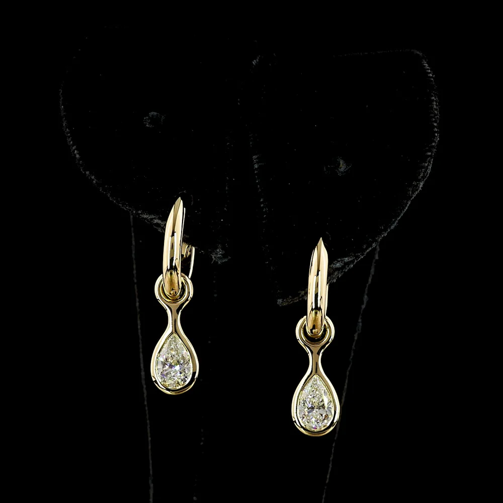 14K Yellow Gold Pear Shape Bezel Set Hanging Earrings with Lab-Grown Diamonds - 1.09 Carat Total Diamond Weight - Covaloro Fine Jewelry