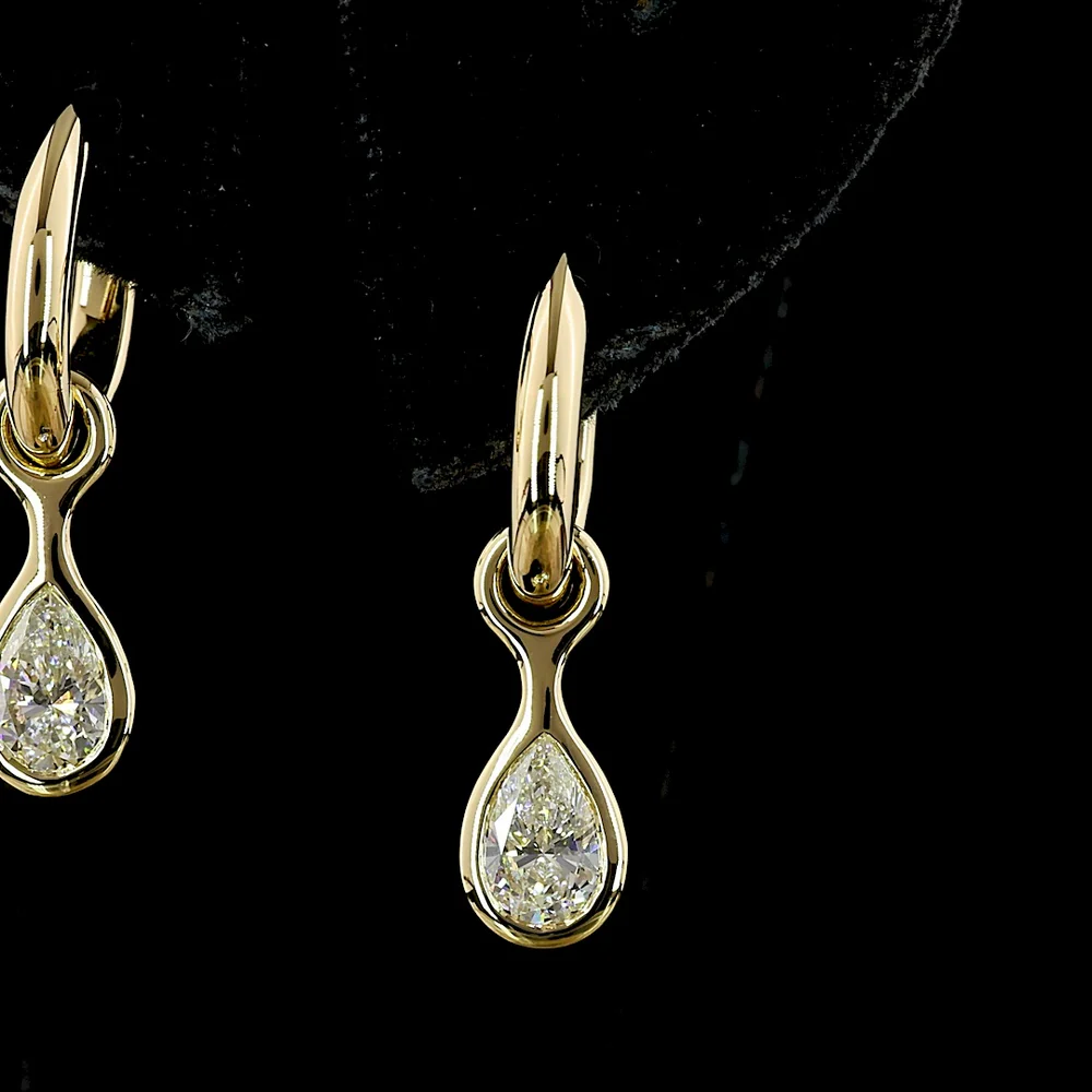 14K Yellow Gold Pear Shape Bezel Set Hanging Earrings with Lab-Grown Diamonds - 1.09 Carat Total Diamond Weight - Covaloro Fine Jewelry - Image 2