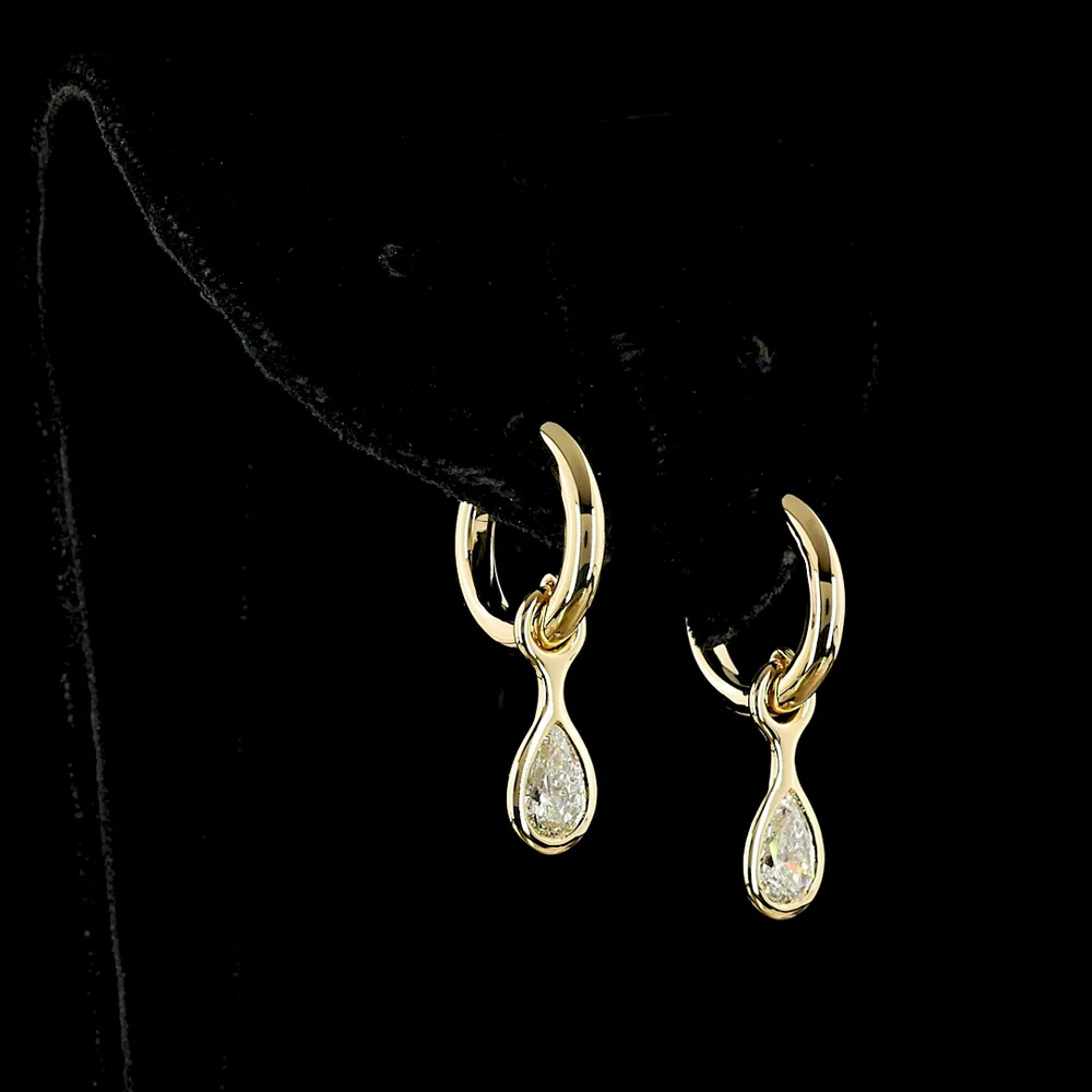 14K Yellow Gold Pear Shape Bezel Set Hanging Earrings with Lab-Grown Diamonds - 1.09 Carat Total Diamond Weight - Covaloro Fine Jewelry - Image 3