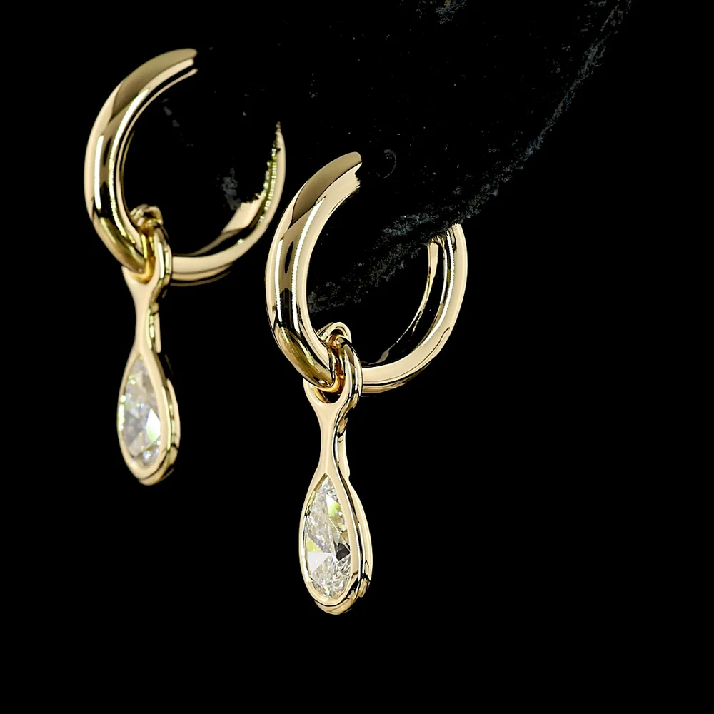 14K Yellow Gold Pear Shape Bezel Set Hanging Earrings with Lab-Grown Diamonds - 1.09 Carat Total Diamond Weight - Covaloro Fine Jewelry - Image 4