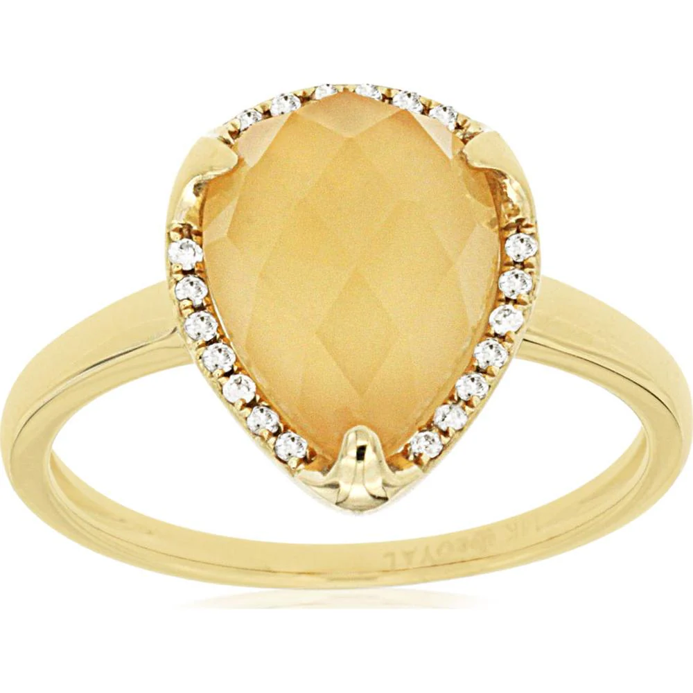14K Yellow Gold Pear Shape Citrine Ring with Diamond Halo Accents - 2.55 Carat Citrine & 0.08 Carat Total Diamond Weight - Royal Jewelry