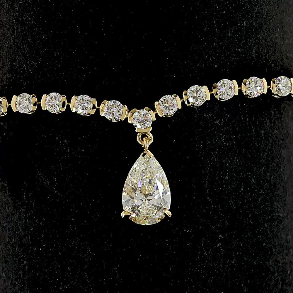 14K Yellow Gold Pear Shape Diamond Special Bracelet with Half Bezel and Prong Set Round and Pear Lab Diamonds - 3.97 Carats Total Diamond Weight - Covaloro Fine Jewelry - Image 2