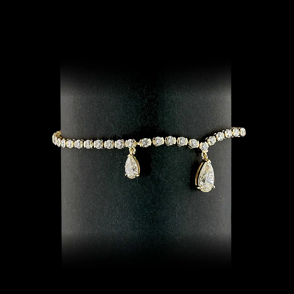14K Yellow Gold Pear Shape Diamond Special Bracelet with Half Bezel and Prong Set Round and Pear Lab Diamonds - 3.97 Carats Total Diamond Weight - Covaloro Fine Jewelry - Image 3