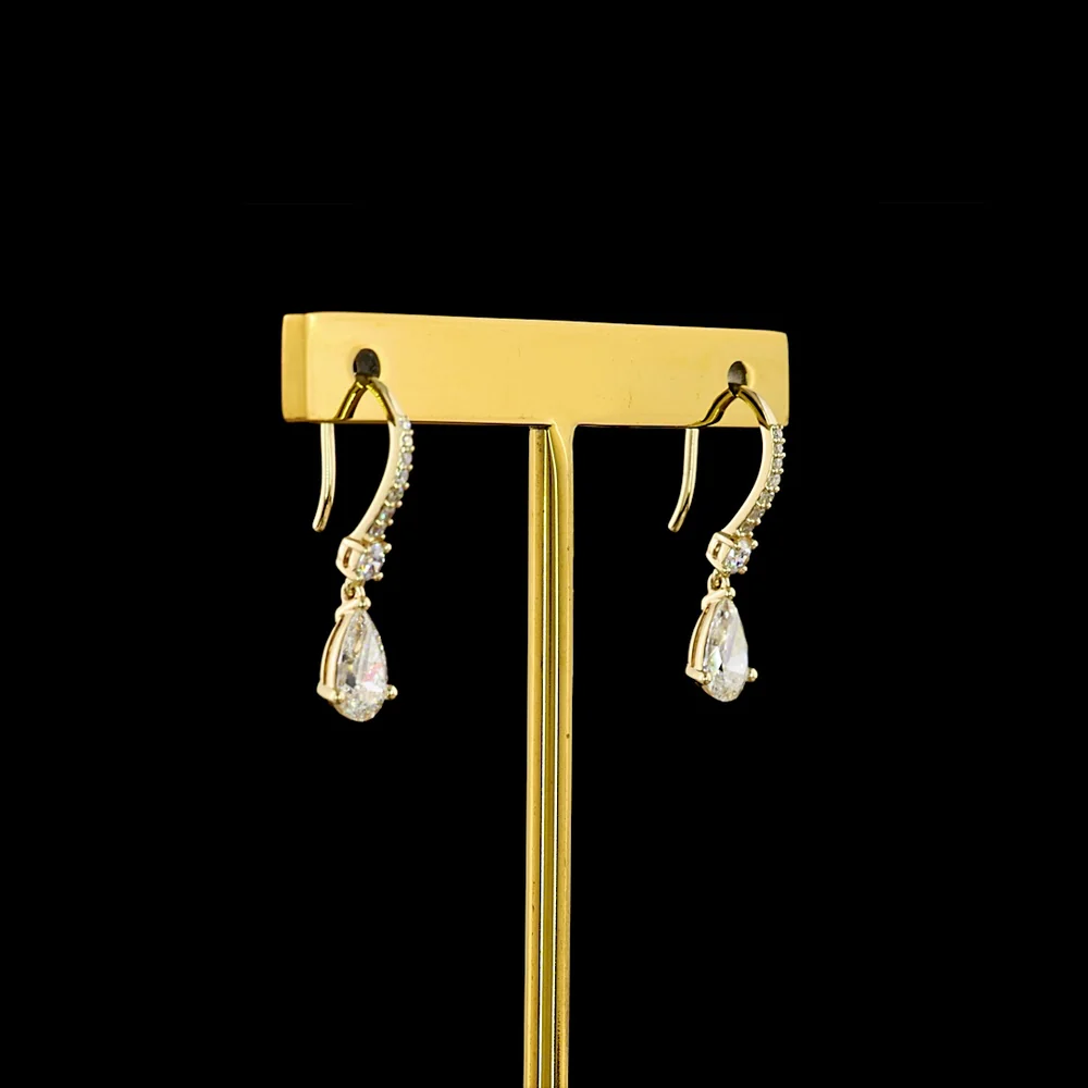 14K Yellow Gold Pear Shape Drop Earrings with 0.47 Carat Each Pear Cut Lab Diamonds and Pavé Set Brilliant Round Accents - 1.13 Carat Total Diamond Weight - Covaloro Fine Jewelry - Image 3