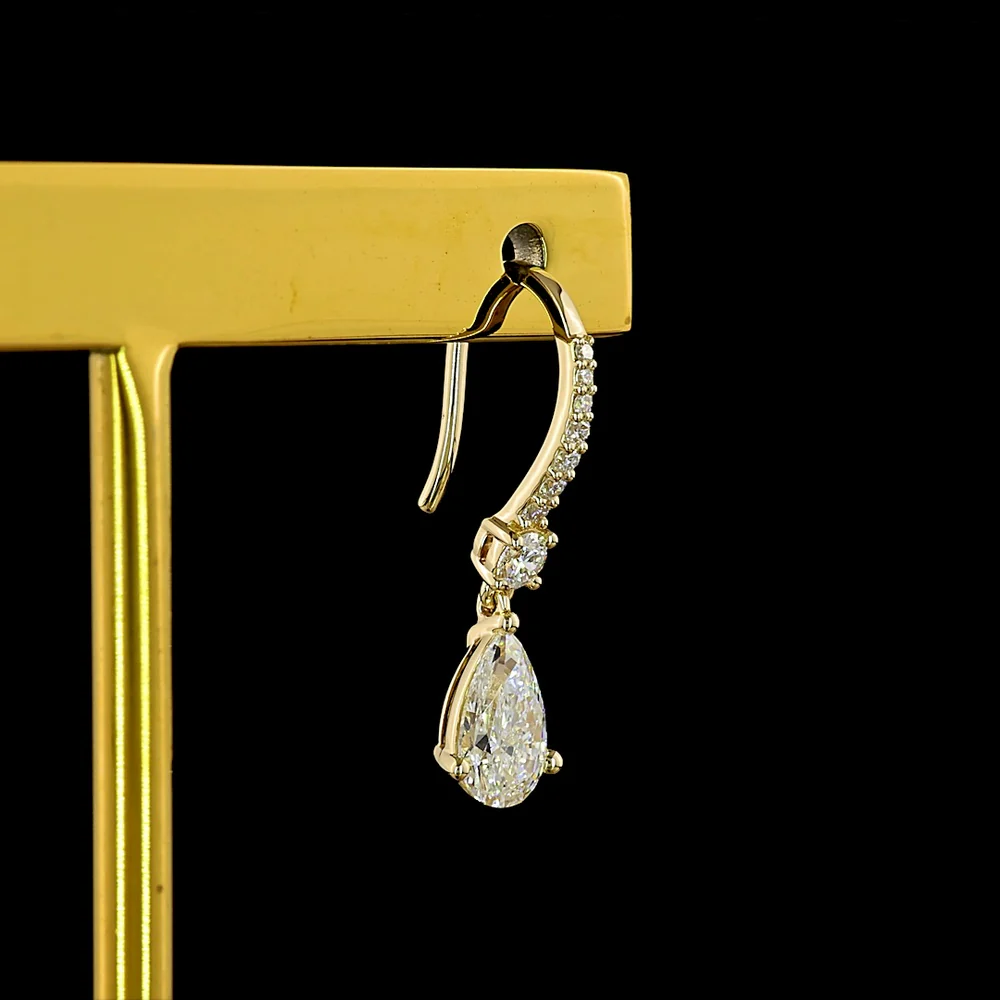 14K Yellow Gold Pear Shape Drop Earrings with 0.47 Carat Each Pear Cut Lab Diamonds and Pavé Set Brilliant Round Accents - 1.13 Carat Total Diamond Weight - Covaloro Fine Jewelry - Image 4