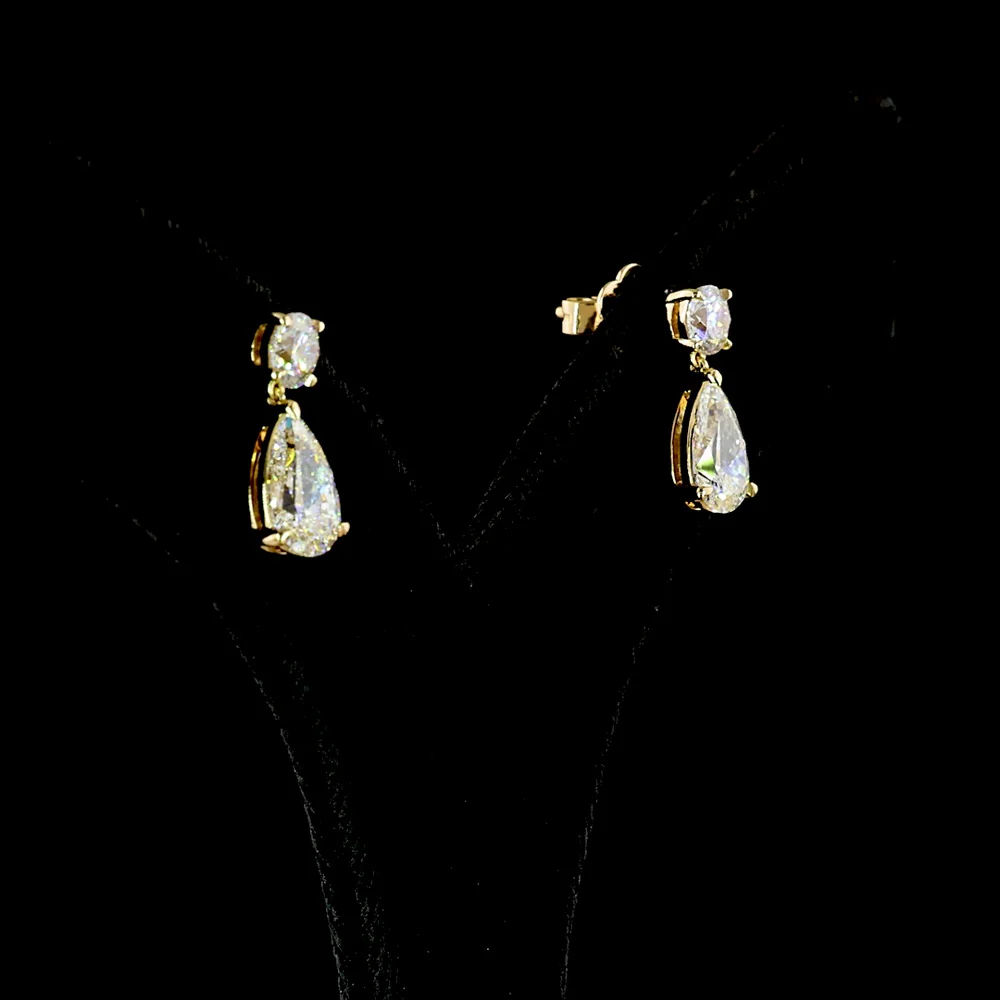 14K Yellow Gold Pear Shape Drop Earrings with Lab-Grown Diamonds - 2.9 Carat Total Weight (1.09 Carats & 1.05 Carats Pear, 0.76 Carats Brilliant Cut) - Covaloro Fine Jewelry - Image 3