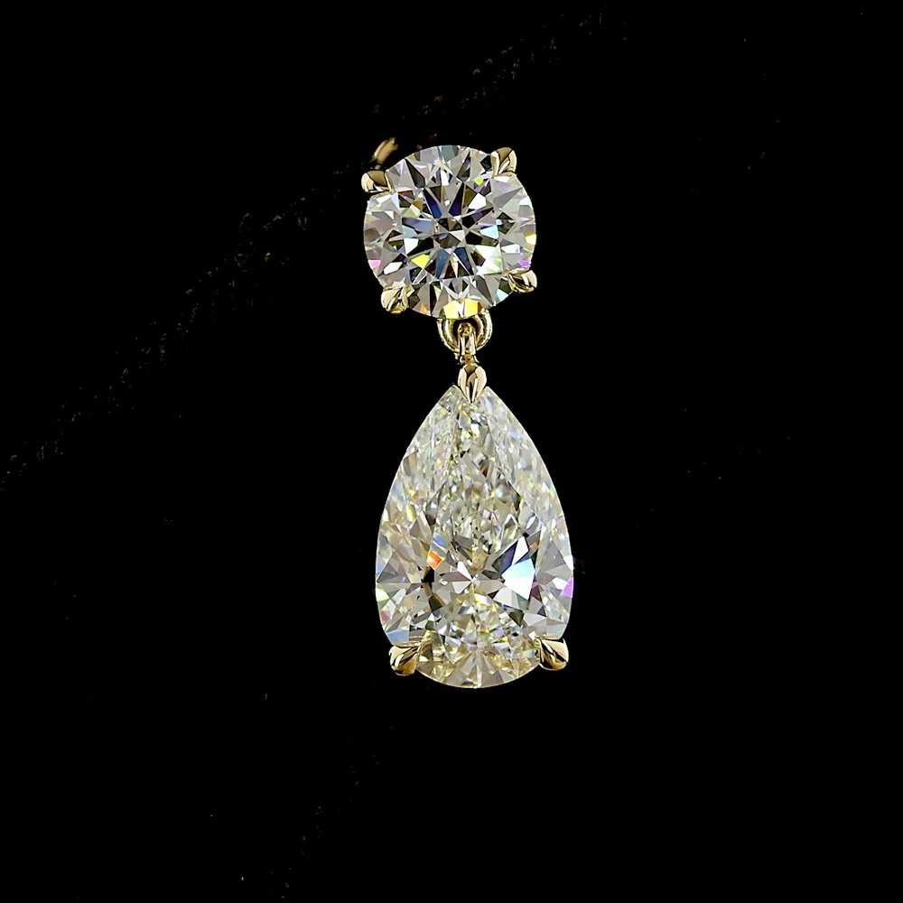 14K Yellow Gold Pear Shape Drop Earrings with Round and Pear Lab Diamonds - 4.91 Carats Total Diamond Weight - Covaloro Fine Jewelry - Image 2