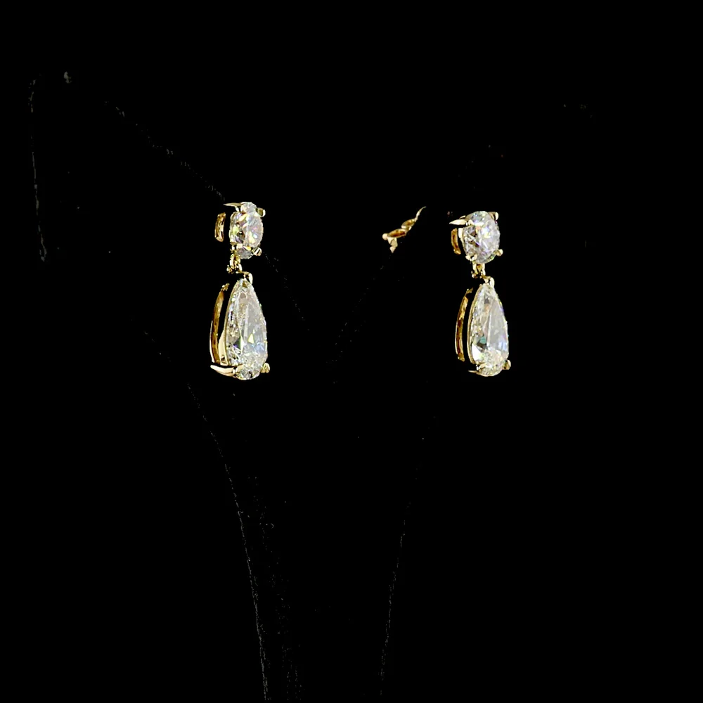 14K Yellow Gold Pear Shape Drop Earrings with Round and Pear Lab Diamonds - 4.91 Carats Total Diamond Weight - Covaloro Fine Jewelry - Image 3
