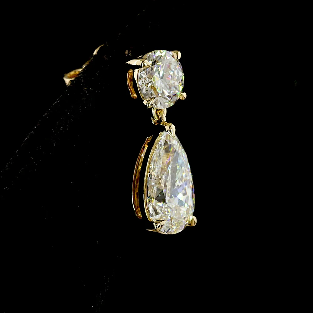 14K Yellow Gold Pear Shape Drop Earrings with Round and Pear Lab Diamonds - 4.91 Carats Total Diamond Weight - Covaloro Fine Jewelry - Image 4