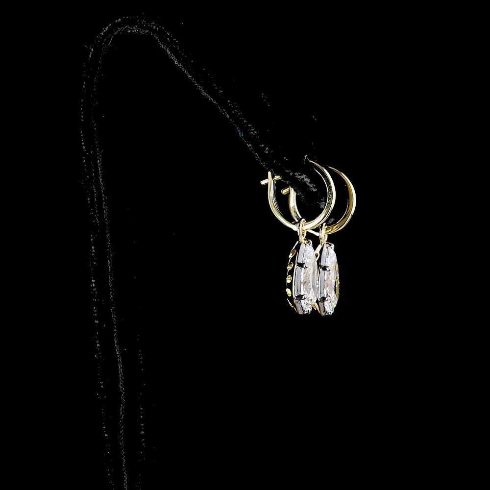 14K Yellow Gold Pear-Shape Hanging Drop Earrings with 4.03 Carat Total Weight Lab-Grown E-F VS1 Diamonds (2.03 Carats and 2.00 Carats Stones) - Covaloro Fine Jewelry - Image 3