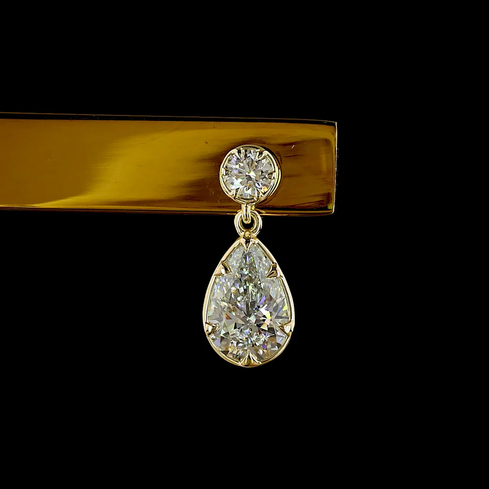 14K Yellow Gold Pear Shape Hanging Drop Earrings with Lab Grown Diamonds - 1.97 Carats Total Diamond Weight - Covaloro Fine Jewelry - Image 2