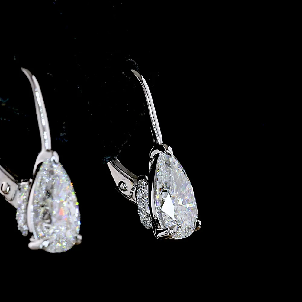14K Yellow Gold Pear Shape Hanging Drop Earrings with Lab-Grown Diamonds - 4.20 Total Carat Weight (2.06 Carat Center Stones) - Covaloro Fine Jewelry - Image 4