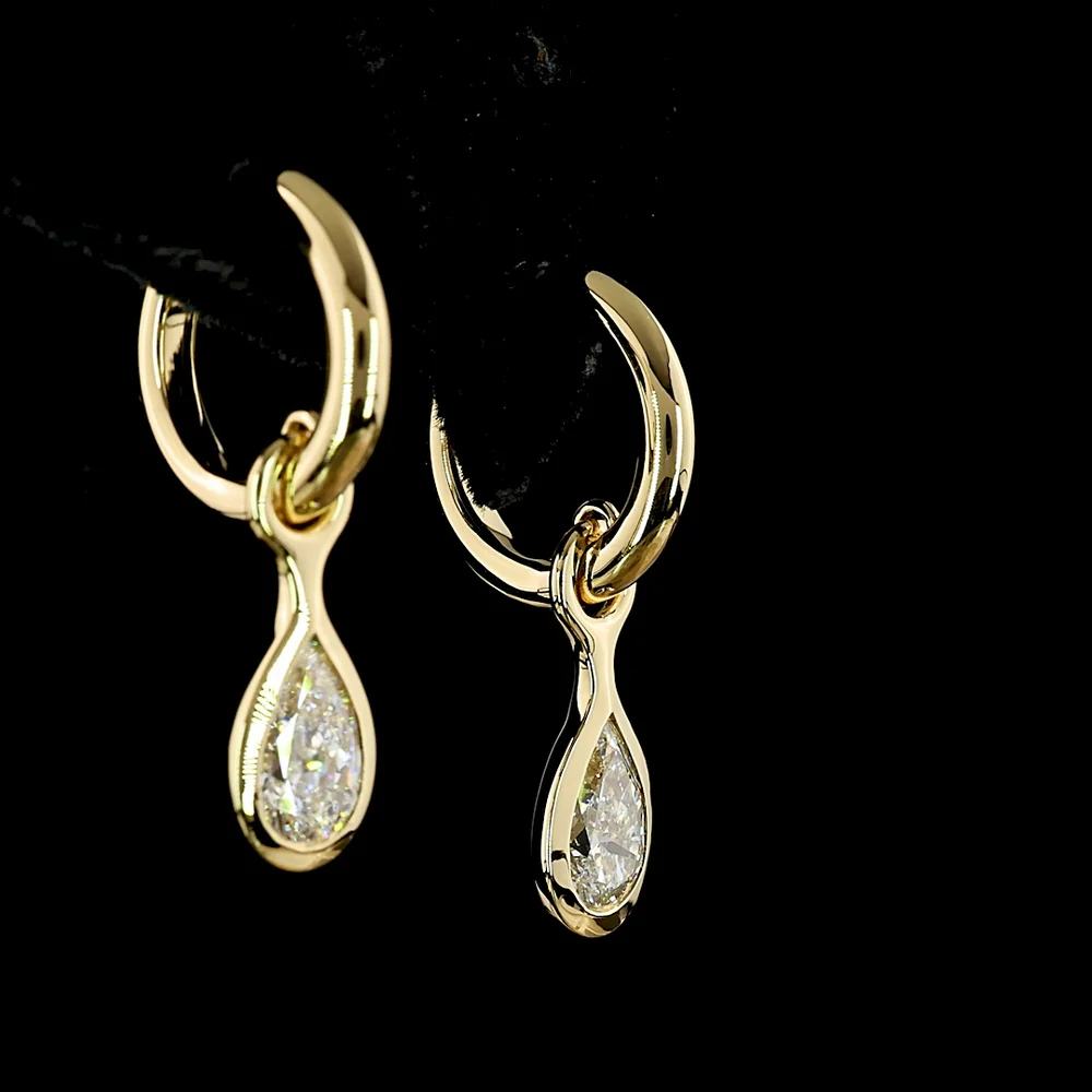 14K Yellow Gold Pear Shape Hanging Earrings with Bezel Set Lab Diamonds - 1.56 Carat Total Diamond Weight, E-F Color VS Clarity - Covaloro Fine Jewelry - Image 4