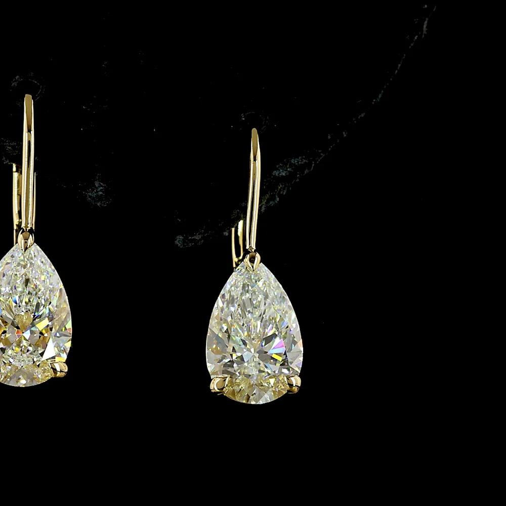 14K Yellow Gold Pear-Shape Hanging Earrings with Half-Bezel Set Lab Diamonds (F VS1) - 2.10 Carat Total Weight (Includes 22 Brilliant Accent Diamonds) - Covaloro Fine Jewelry - Image 2