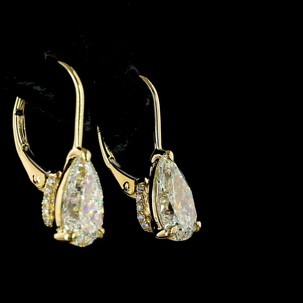 14K Yellow Gold Pear-Shape Hanging Earrings with Half-Bezel Set Lab Diamonds (F VS1) - 2.10 Carat Total Weight (Includes 22 Brilliant Accent Diamonds) - Covaloro Fine Jewelry - Image 4