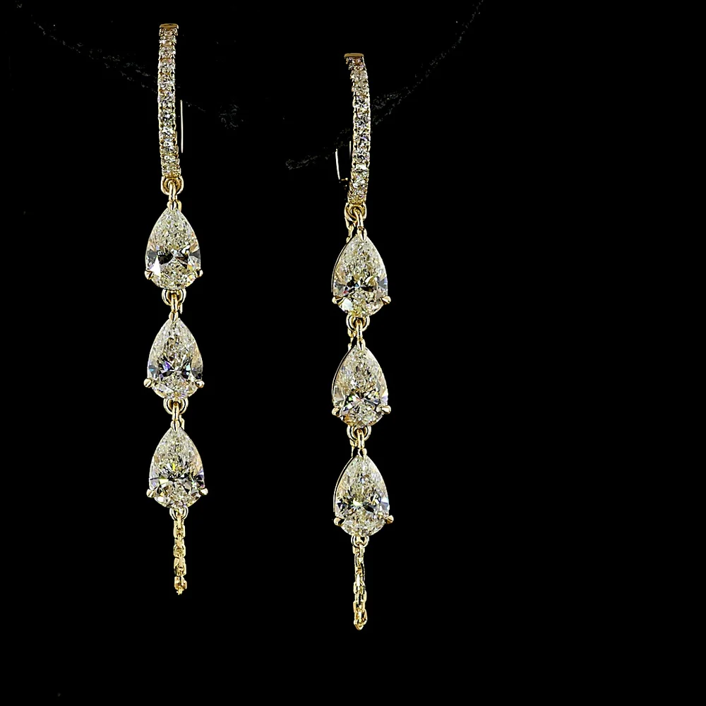 14K Yellow Gold Pear-Shape Hanging Earrings with Lab-Grown Diamonds - 3.09 Carats Total Diamond Weight - Covaloro Fine Jewelry - Image 2