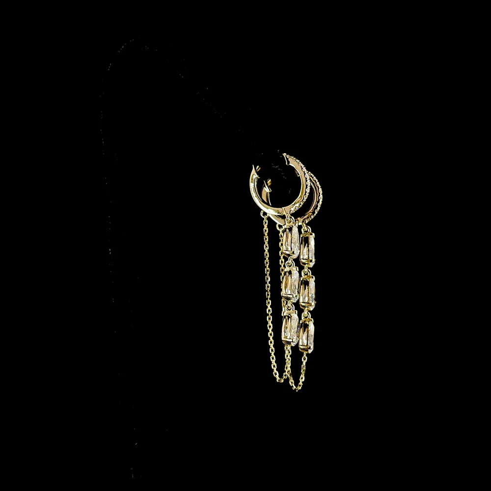 14K Yellow Gold Pear-Shape Hanging Earrings with Lab-Grown Diamonds - 3.09 Carats Total Diamond Weight - Covaloro Fine Jewelry - Image 3