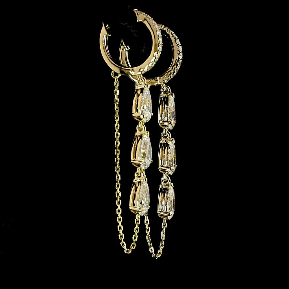 14K Yellow Gold Pear-Shape Hanging Earrings with Lab-Grown Diamonds - 3.09 Carats Total Diamond Weight - Covaloro Fine Jewelry - Image 4