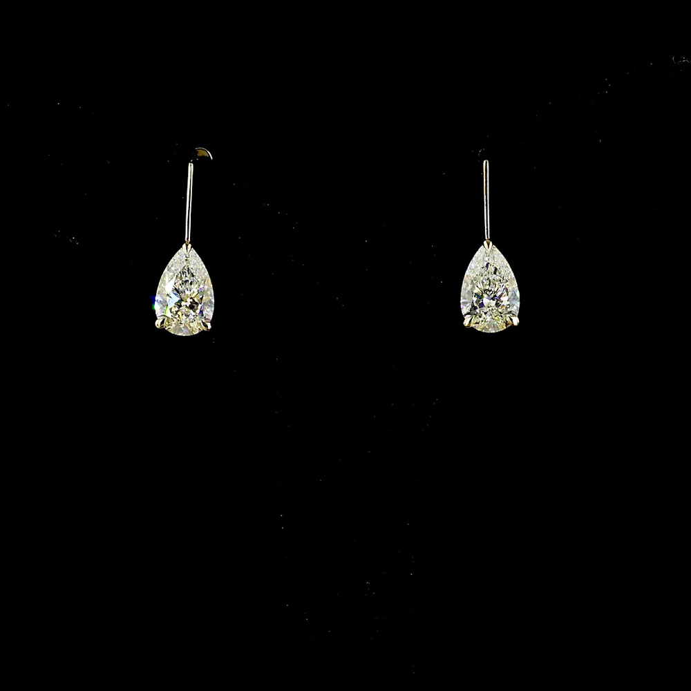 14K Yellow Gold Pear Shape Hanging Earrings with Lab-Grown F VS1 Diamonds - 5.05 Total Carat Weight - Covaloro Fine Jewelry