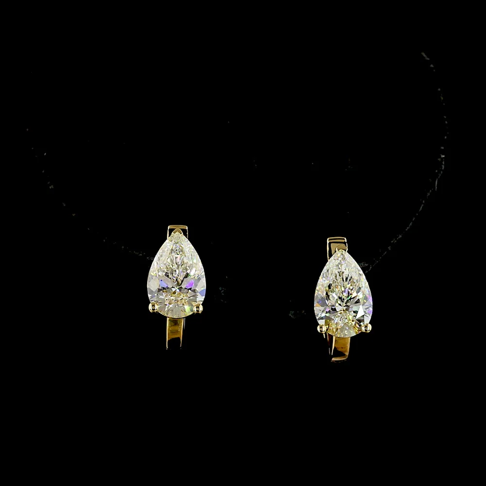 14K Yellow Gold Pear Shape Huggie Earrings with Lab Grown Diamonds - 3.00 Carats Total Weight (E-F Color, VS1 Clarity) - Covaloro Fine Jewelry