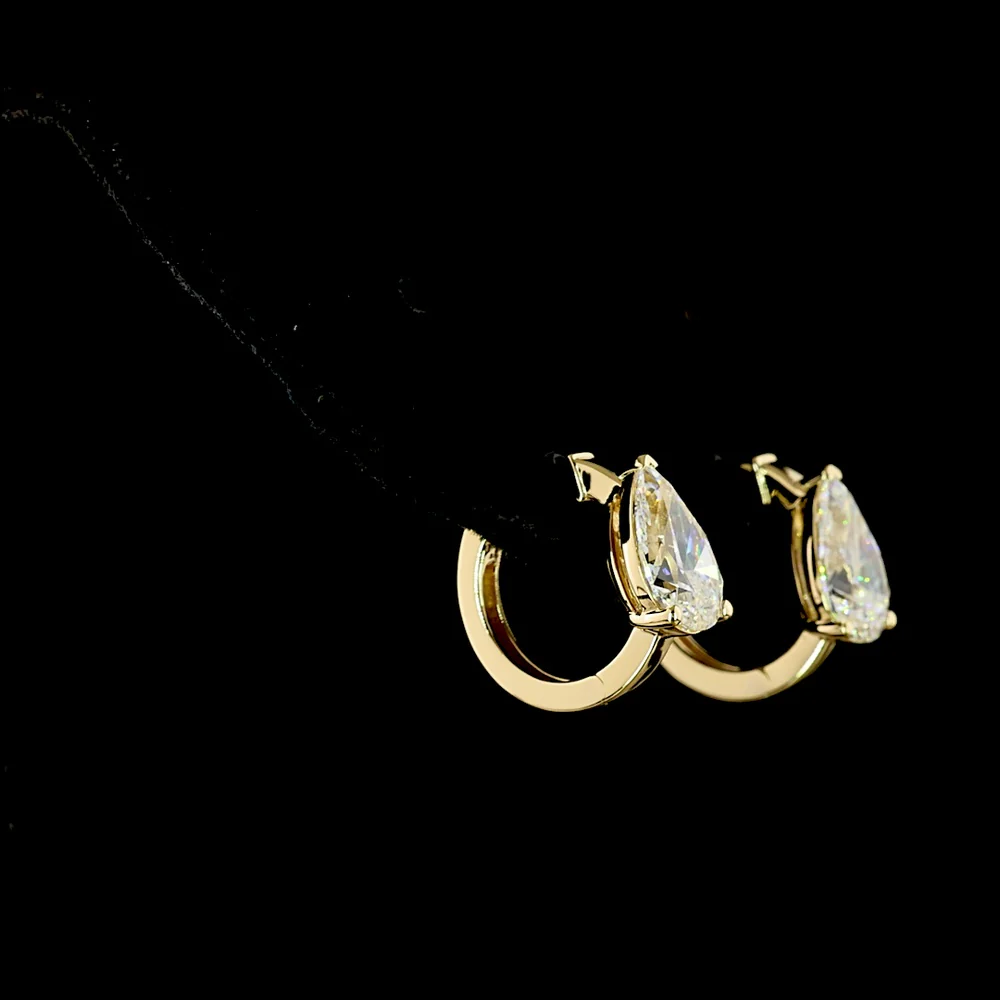 14K Yellow Gold Pear Shape Huggie Earrings with Lab Grown Diamonds - 3.00 Carats Total Weight (E-F Color, VS1 Clarity) - Covaloro Fine Jewelry - Image 3